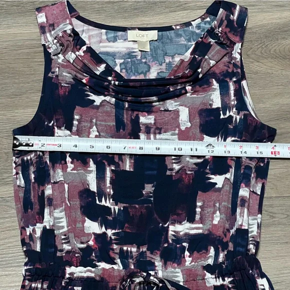 Loft Medium Dress Purple Blue Cowl Neck Drawstring Abstract Sleeveless Stretch - Picture 7 of 7